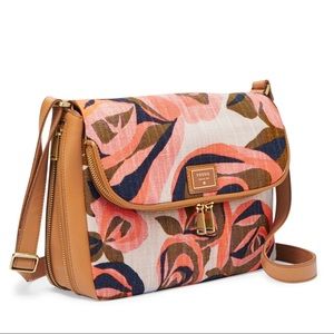 Fossil Leather/Canvas Floral Crossbody